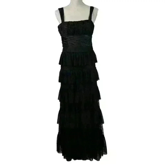 BCBGMAXAZRIA Black Ruffled Lace Evening Gown Dress - Picture 13 of 14